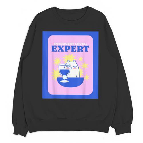 Fun Cute Introvert Cat Character With Wine Unisex Sweatshirt - Raresse