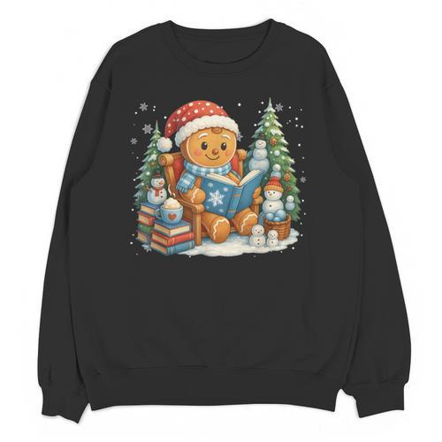Gingerbread Reading Book Lovers Christmas Bookworm Librarian Unisex Sweatshirt - Bookorys CA