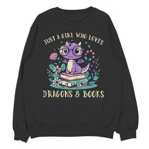 Girls Loves Dragon Books Fantasy Girls Kids Toddler Women Unisex Sweatshirt - Bookorys