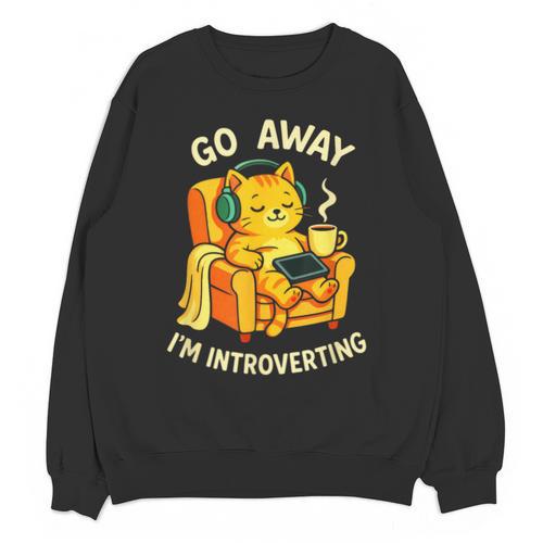 Go Away I'm Introverting Cat Coffee Headphones Unisex Sweatshirt - Raresse
