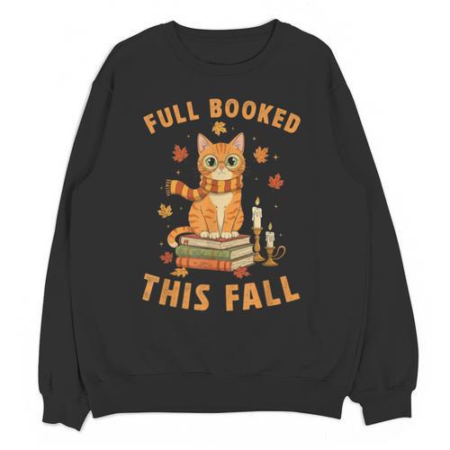 Halloween Fully Booked This Fall Book Ginger Cat Reading Unisex Sweatshirt - Bookorys