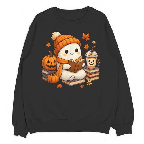 Halloween Ghost Reading Book Lovers Coffee Girl Women Unisex Sweatshirt - Bookorys
