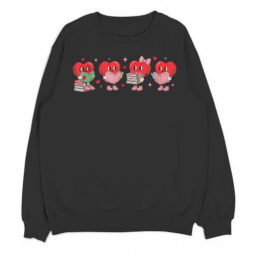 Heart Reading Books Valentine Teacher Library Book Lover Unisex Sweatshirt - Bookorys CA