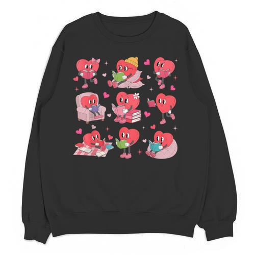 Hearts Reading Book Lovers All Booked For Valentine Unisex Sweatshirt - Bookorys