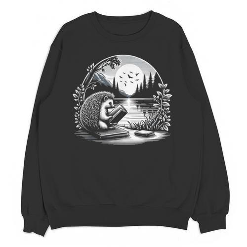 Hedgehog Reading Book Full Moon Lake Scenery Unisex Sweatshirt - Bookorys CA