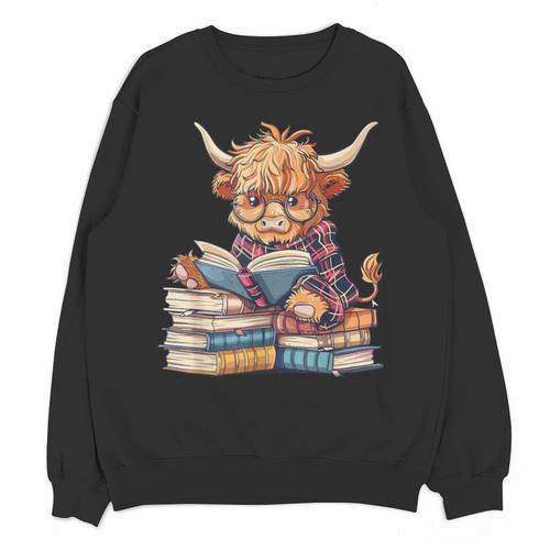 Highland Cow Reading Book Librarian Library Unisex Sweatshirt - Bookorys AU
