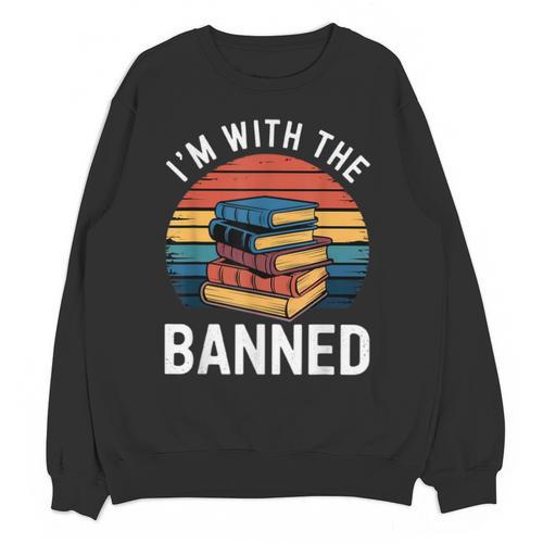 I'm With The Banned Stack Of Books Vintage Sunset Retro Unisex Sweatshirt - Bookorys