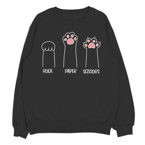 Introvert Cat Animal Rescue Pet Lover Apparel Rock Paper Scissors Hand Game Cute Paw Cat Unisex Sweatshirt - Raresse