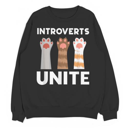 Introvert Unite Kitty Paws Raise Introverted Gathering Unisex Sweatshirt - Raresse