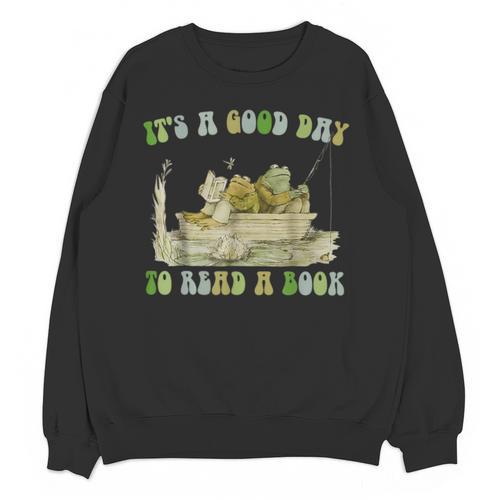 It's A Good Day To Read A Book Shirt Frog Reading Book Unisex Sweatshirt - Bookorys