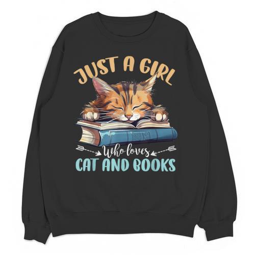 Just a Girl Who Loves Cats And Books Kitties Pet Art Lover Unisex Sweatshirt - Bookorys AU