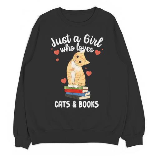 Just a Girl Who Loves Cats And Books Reading Cat & Bookworm Unisex Sweatshirt - Bookorys CA
