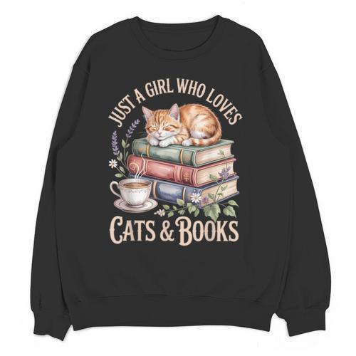 Just A Girl Who Loves Cats And Books Reading Librarian Unisex Sweatshirt - Bookorys