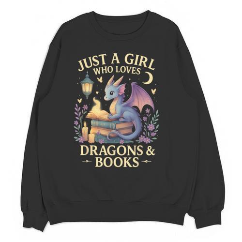 Just a Girl Who Loves Cute Dragons And Books Unisex Sweatshirt - Bookorys