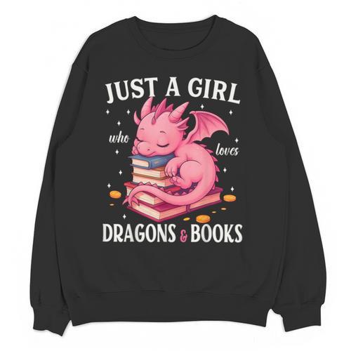 Just A Girl Who Loves Dragons And Books Dragon Reading Lover Unisex Sweatshirt - Bookorys DE