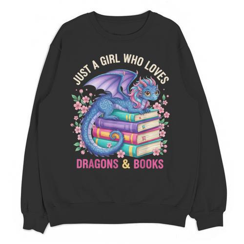 Just a Girl Who Loves Dragons And Books Dragon Reading Unisex Sweatshirt - Bookorys