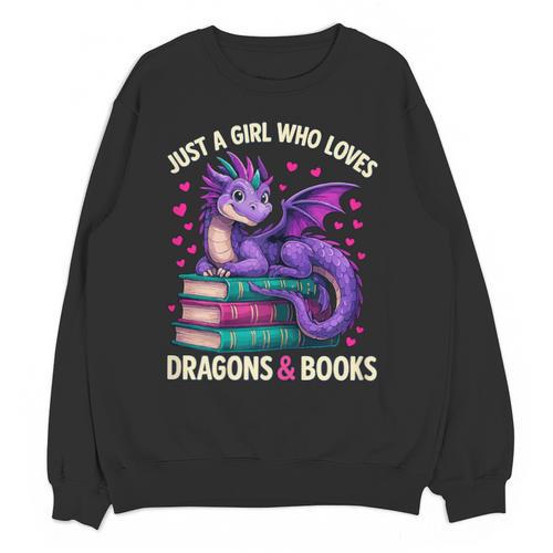 Just a Girl Who Loves Dragons And Books Reading Unisex Sweatshirt - Bookorys