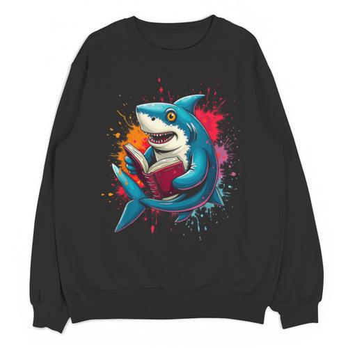 Kawaii Shark Reads Book Reading Library Book Bookworm Unisex Sweatshirt - Bookorys