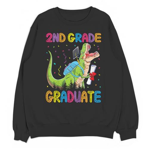 Kids 2nd Grade Graduate Dinosaur Trex 2nd Grade Graduation Unisex Sweatshirt - Best Gift Smart