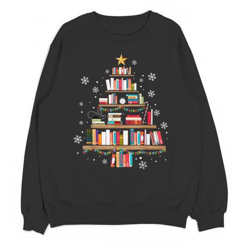 Library Books Christmas Tree Teacher Xmas Snowflake Unisex Sweatshirt - Bookorys