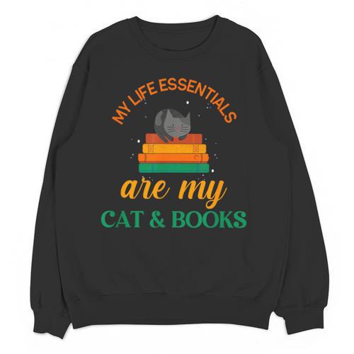 My Life Essentials Are Cat And Books Unisex Sweatshirt - Bookorys UK