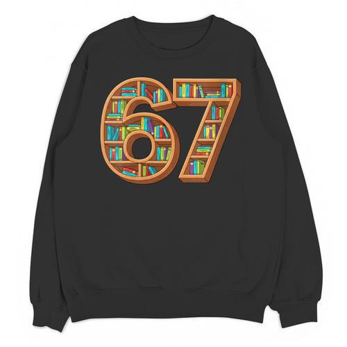 Literary 67 Bookshelf Six Seven Reading Meme Unisex Sweatshirt - Bookorys DE