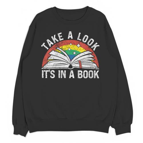 Take a Look It's In a Book Reading Vintage Retro Rainbow Unisex Sweatshirt - Bookorys DE