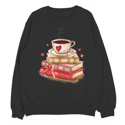 Love Book Coffee Heart Coquette Bow Valentines Day Unisex Sweatshirt - Bookorys AU