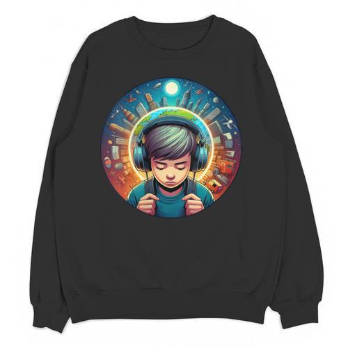 Music Enthusiast Under Starry Skies World Introvert Boy Unisex Sweatshirt - Raresse
