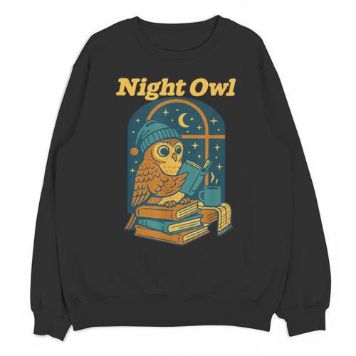 Night Owl Cozy Reading Tea Coffee Lover Bookworm Cute Unisex Sweatshirt - Bookorys AU