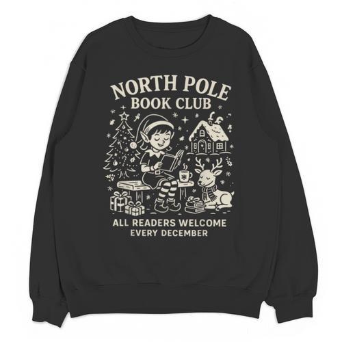 North Pole Book Club Christmas Elf Bookish Retro Graphic Unisex Sweatshirt - Bookorys CA