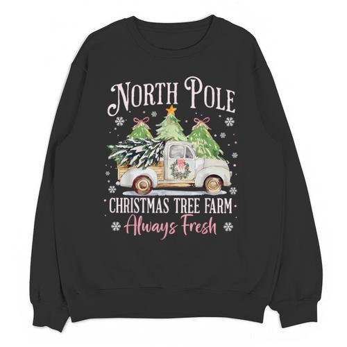 North Pole Tree Farm Merry Christmas Holiday Scene Nostalgia Unisex Sweatshirt - Figerry