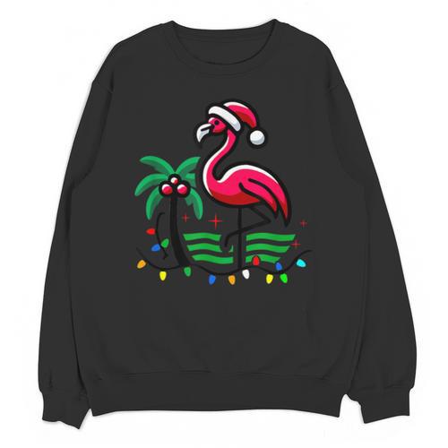 Nostalgia Holiday Tees -Adult Christmas Flamingo Small Short Sleeve Crew Neck Cotton Polyester Lightweight Ribbed Cuff Winter Unisex Sweatshirt - Figerry