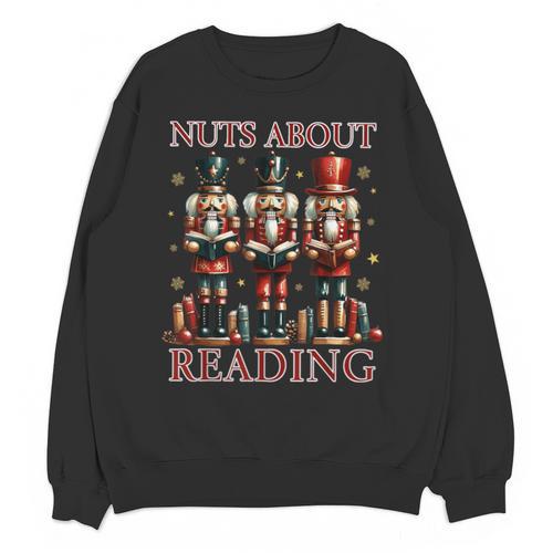Nuts About Reading Nutcracker Reading Book Lover Christmas Unisex Sweatshirt - Bookorys CA