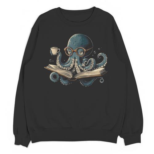 Octopus Reading Book Coffee Book Lover Bookworm Nerd Unisex Sweatshirt - Bookorys UK