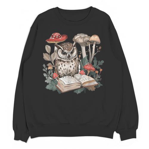 Owl With Books Reading Cottagecore Aesthetics Unisex Sweatshirt - Bookorys CA