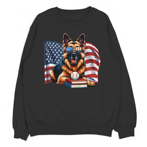 Patriotic German Shepherd Books Baseball USA Flag Vintage Unisex Sweatshirt - Bookorys UK