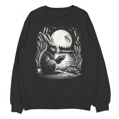 Rabbit Reading Book Full Moon Lake Scenery Unisex Sweatshirt - Bookorys CA