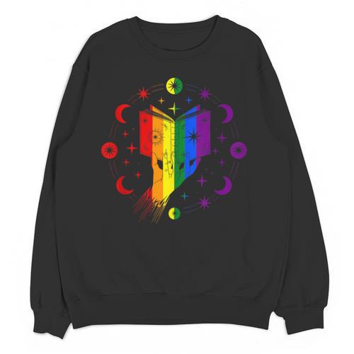 Rainbow Book With Stars And Moon Phases Gay Pride LGBT Unisex Sweatshirt - Bookorys CA