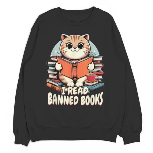 I Read Banned Books Shirt Cat Lover Bookworm Reader Men Women Kids Unisex Sweatshirt - Bookorys UK