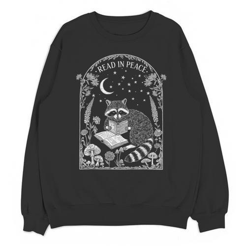 Read In Peace Raccoon Gothic Cottagecore Book Lovers Unisex Sweatshirt - Bookorys
