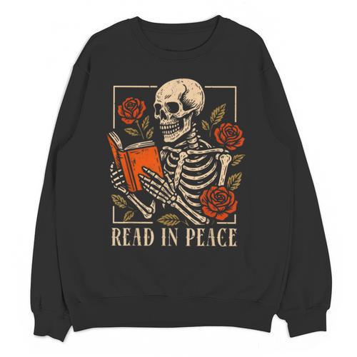 Read In Peace Skeleton Reading Book Halloween Teacher Unisex Sweatshirt - Bookorys