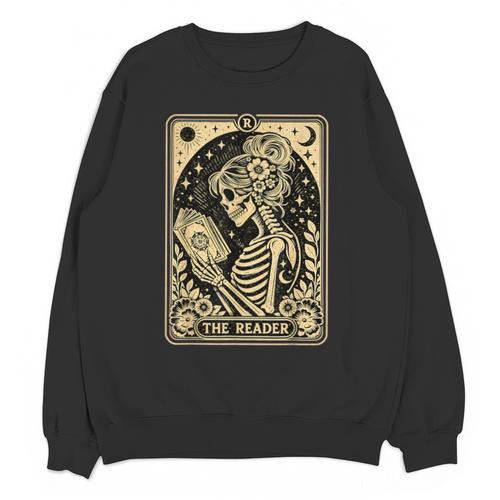 The Reader Tarot Card Book Lover Skeleton Reading Book Unisex Sweatshirt - Bookorys