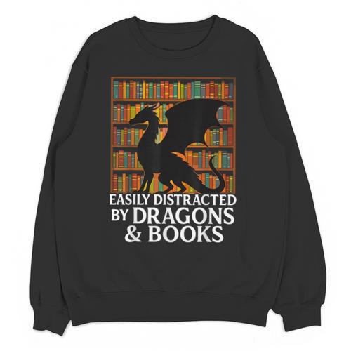 Reading Dragon Easily Distracted By Dragons And Books Unisex Sweatshirt - Bookorys