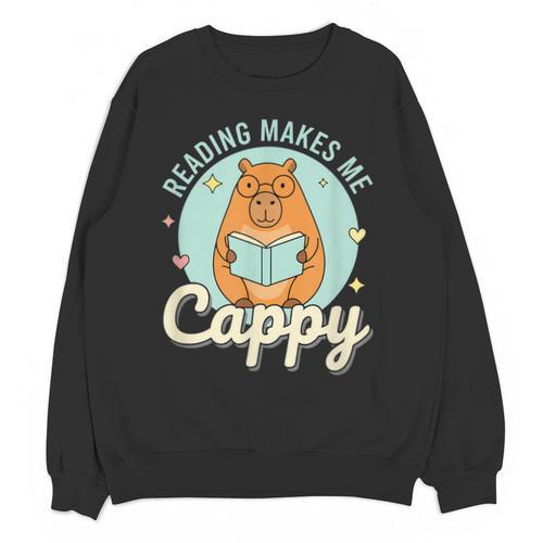 Reading Makes Me Cappy Bookworm Capybara Book Reading Unisex Sweatshirt - Bookorys