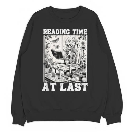 Reading Time At Last Book Lover Introvert Skeleton Reading Unisex Sweatshirt - Raresse