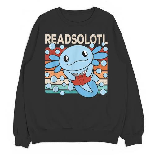 Readsolotl Blue Kawaii Axolotl Book Lover Reading Retro Unisex Sweatshirt - Bookorys DE