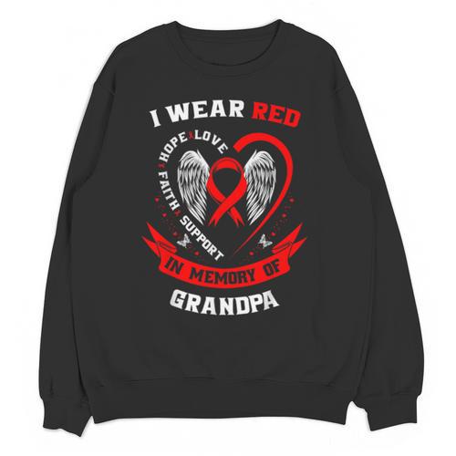 Red In Memory Of Grandpa Heart Disease Awareness Month Unisex Sweatshirt - Easessy
