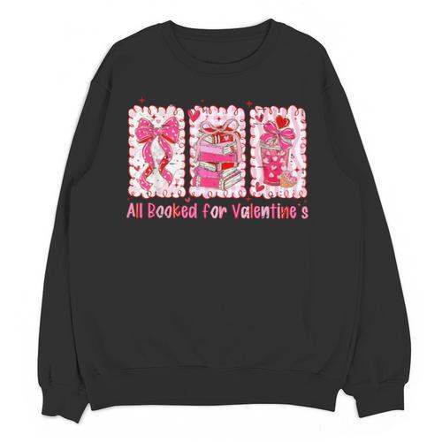 Retro Coquette Bow All Booked For Valentines Book Lover Cute Unisex Sweatshirt - Bookorys