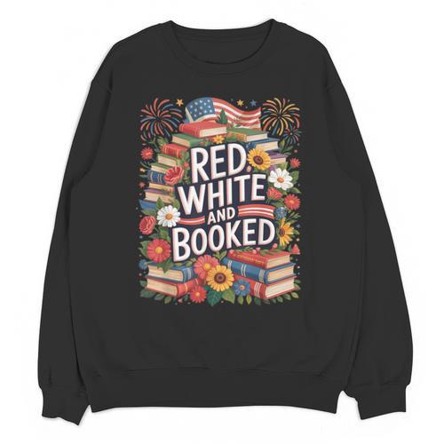 Retro Floral Red & Booked Library Reading 4th Of July Unisex Sweatshirt - Bookorys UK